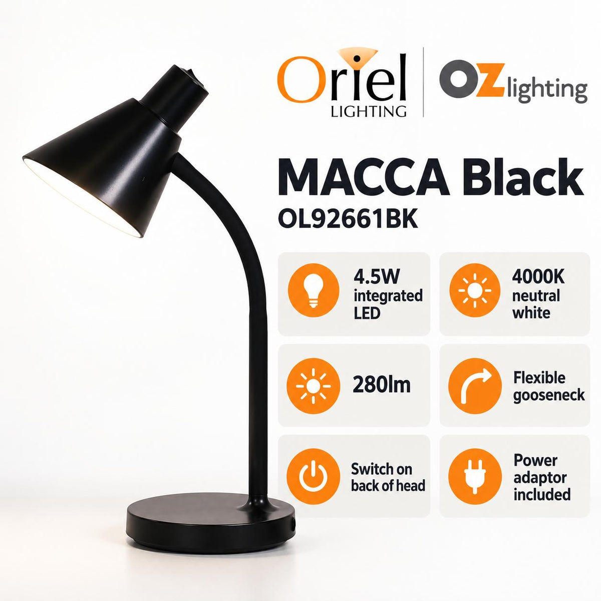 Oriel MACCA LED Desk Lamp - 4.5W-Oriel Lighting-Ozlighting.com.au