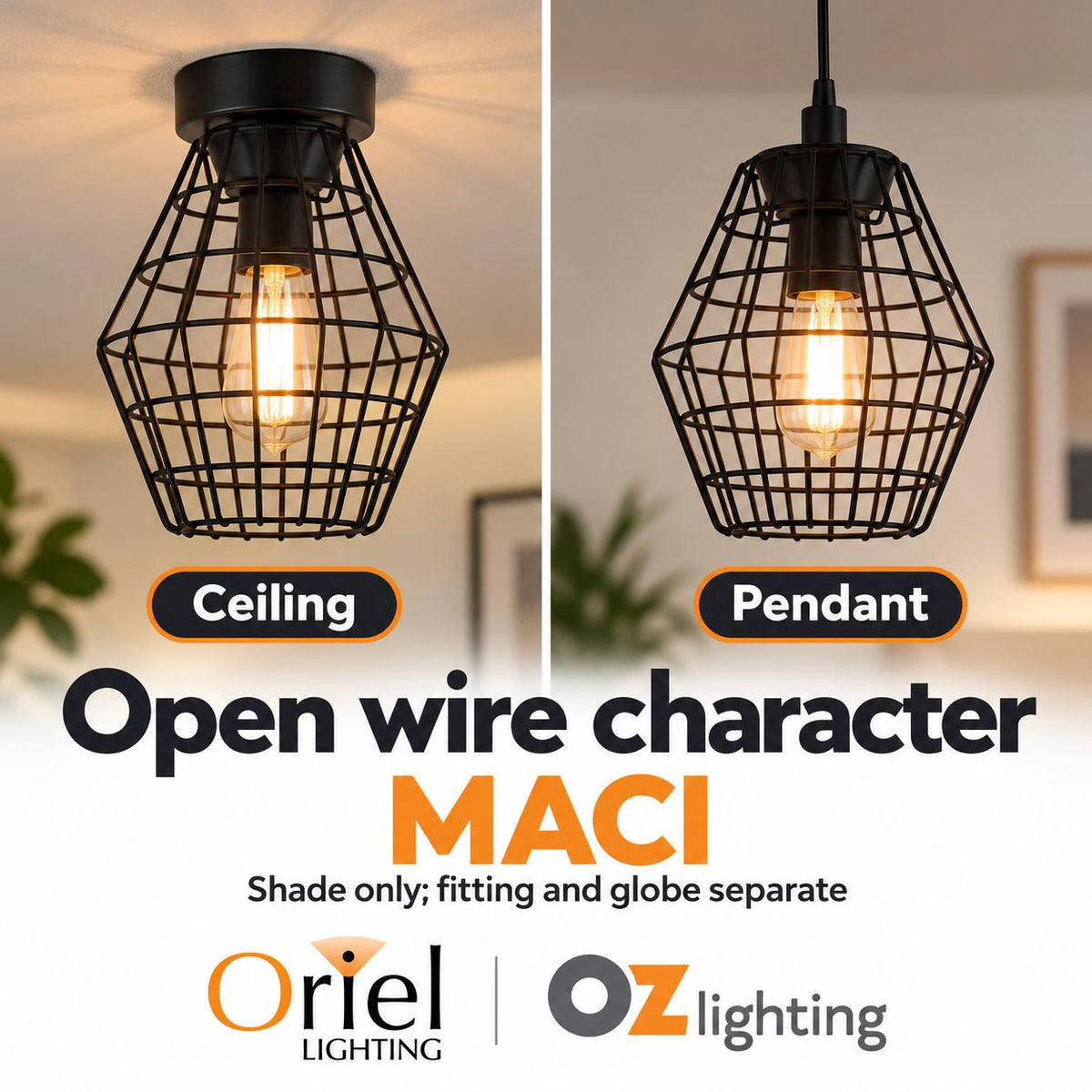 Oriel MACI DIY Batten Fix - Holder Cover Wire Retro Industrial Ceiling Light Shade Only-Oriel Lighting-Ozlighting.com.au
