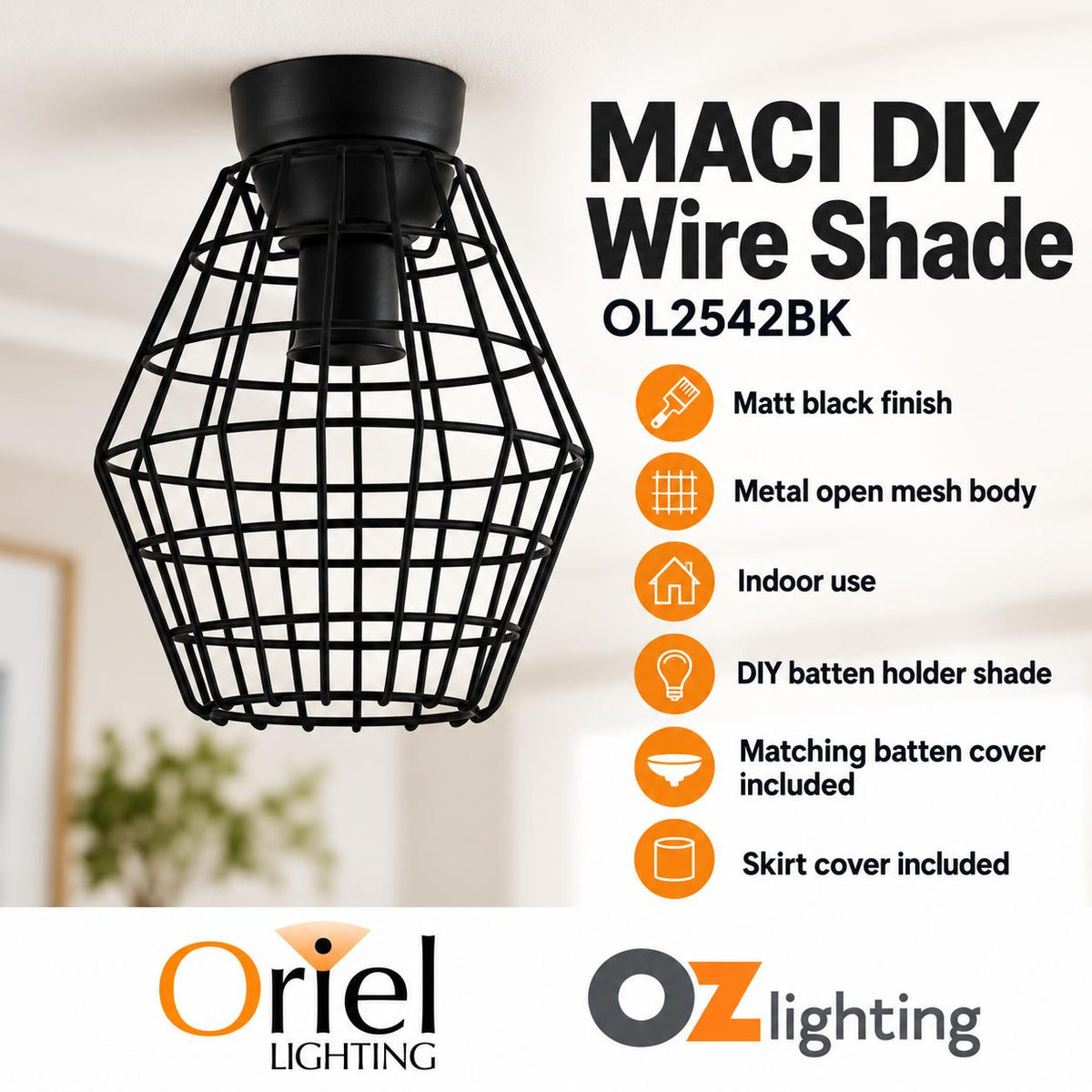 Oriel MACI DIY Batten Fix - Holder Cover Wire Retro Industrial Ceiling Light Shade Only-Oriel Lighting-Ozlighting.com.au