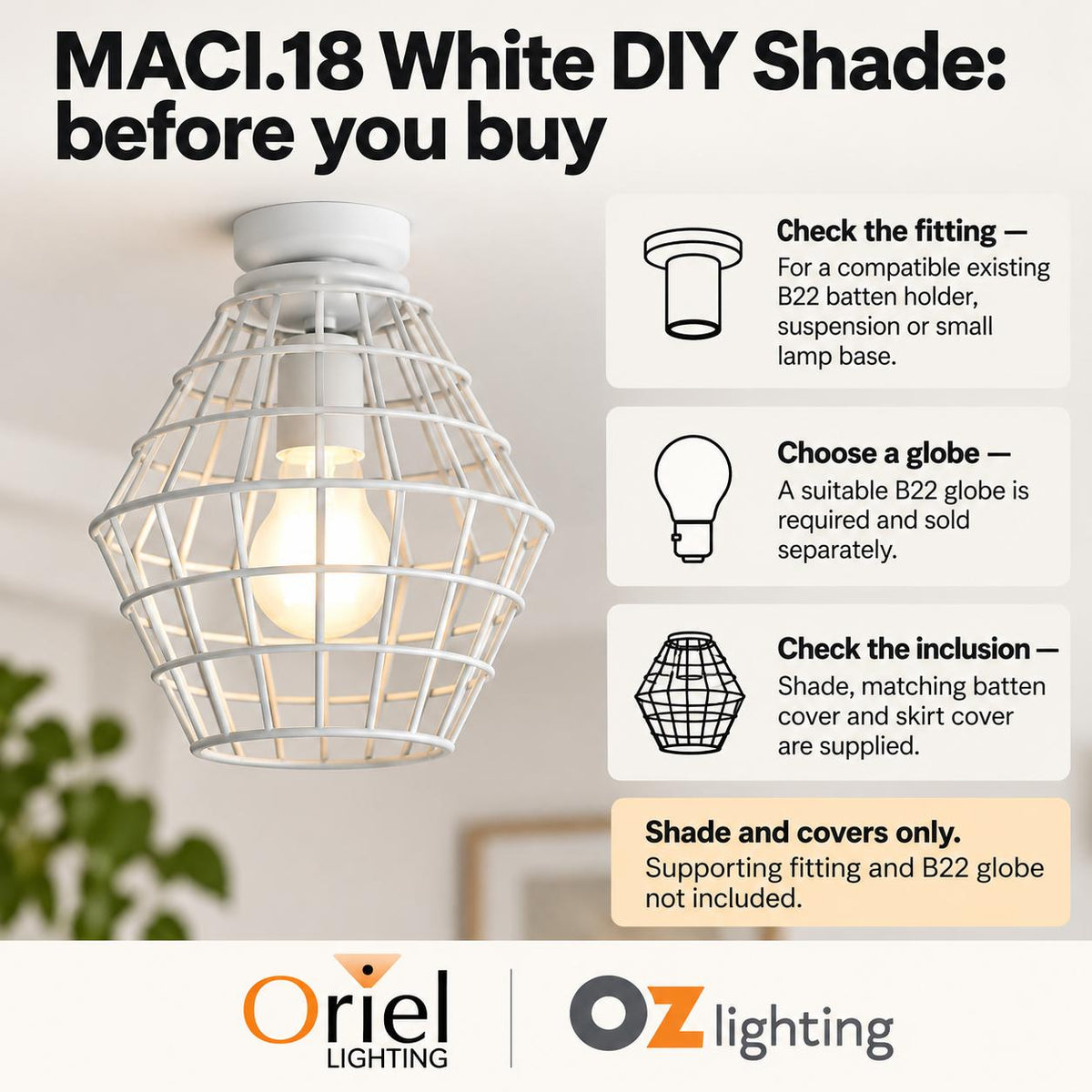 Oriel MACI.18 DIY Shade Only - Wire Retro Industrial-Oriel Lighting-Ozlighting.com.au
