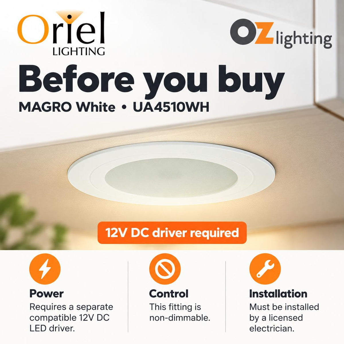 Oriel MAGRO Recessed LED Cabinet Light - 2W 12V, 3000K - DRIVER REQUIRED-Oriel Lighting-Ozlighting.com.au