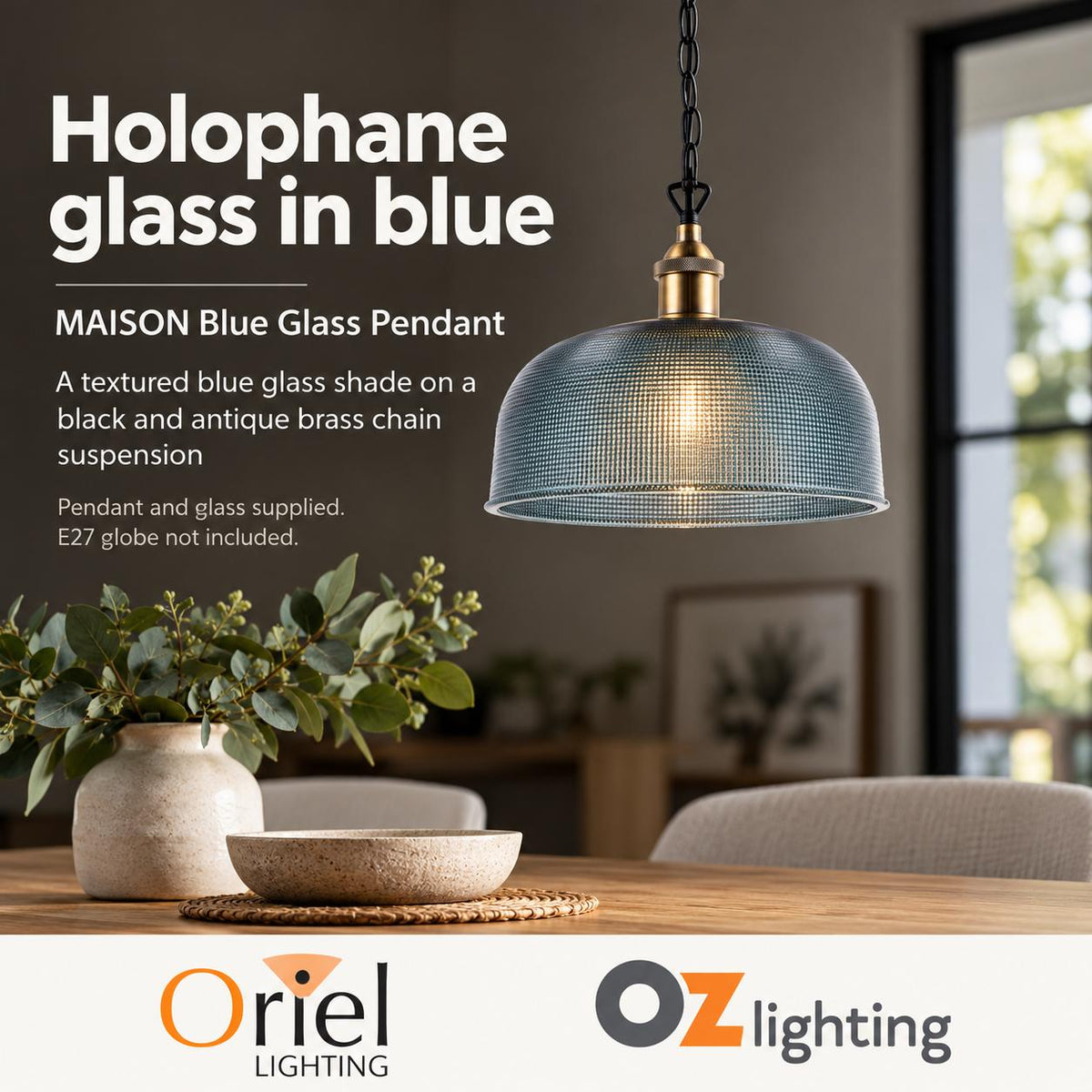 Oriel MAISON Pendant - 1 Light Retro Glass, Blue-Oriel Lighting-Ozlighting.com.au