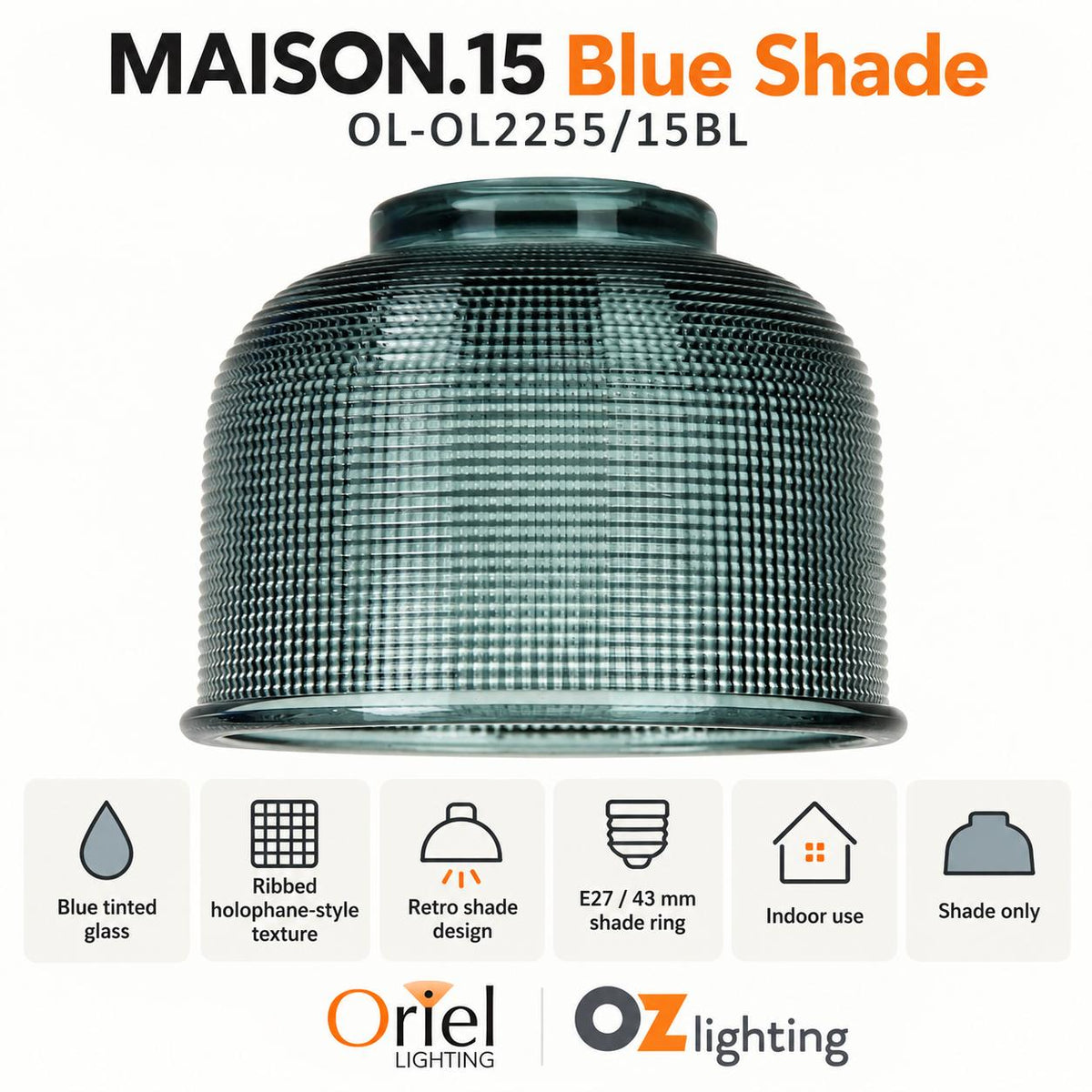 Oriel MAISON Shade Only - 150mm Retro Holophane Glass, SUSPENSION REQUIRED-Oriel Lighting-Ozlighting.com.au