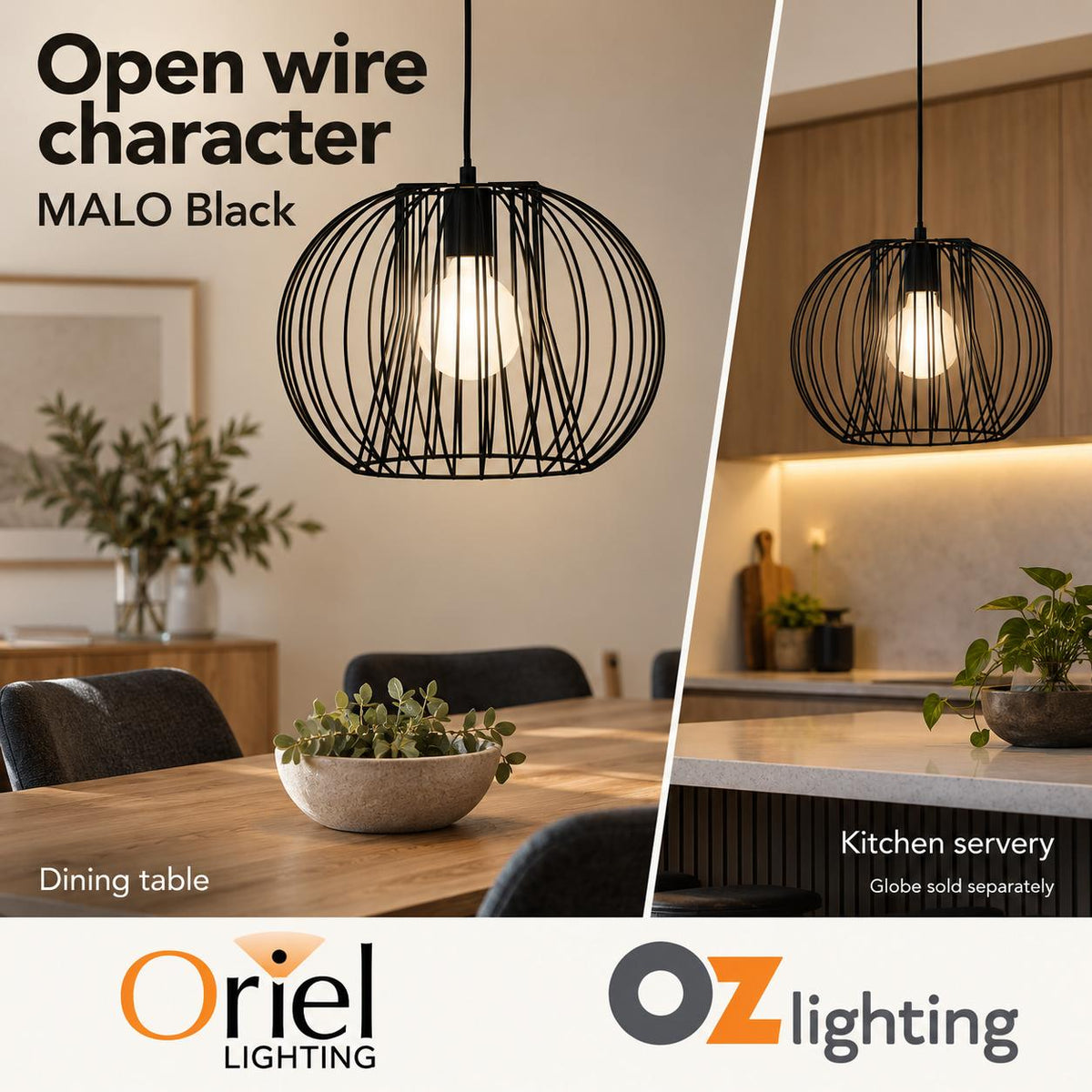 Oriel MALO Pendant - 1 Light Wire-Oriel Lighting-Ozlighting.com.au