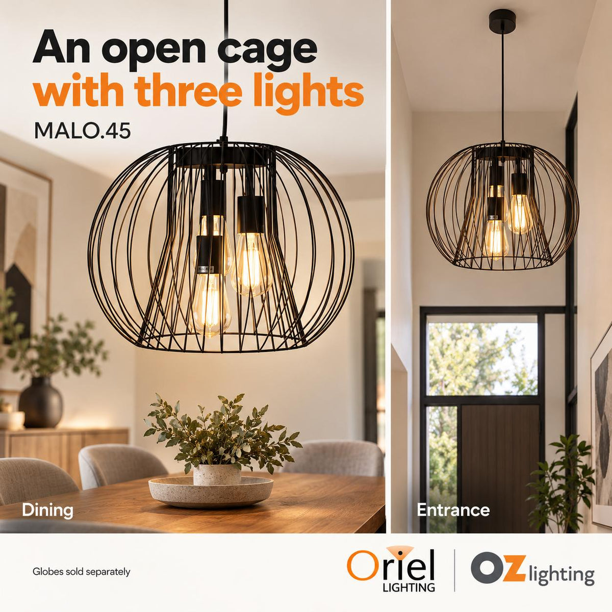 Oriel MALO Pendant - 3 Light Wire-Oriel Lighting-Ozlighting.com.au