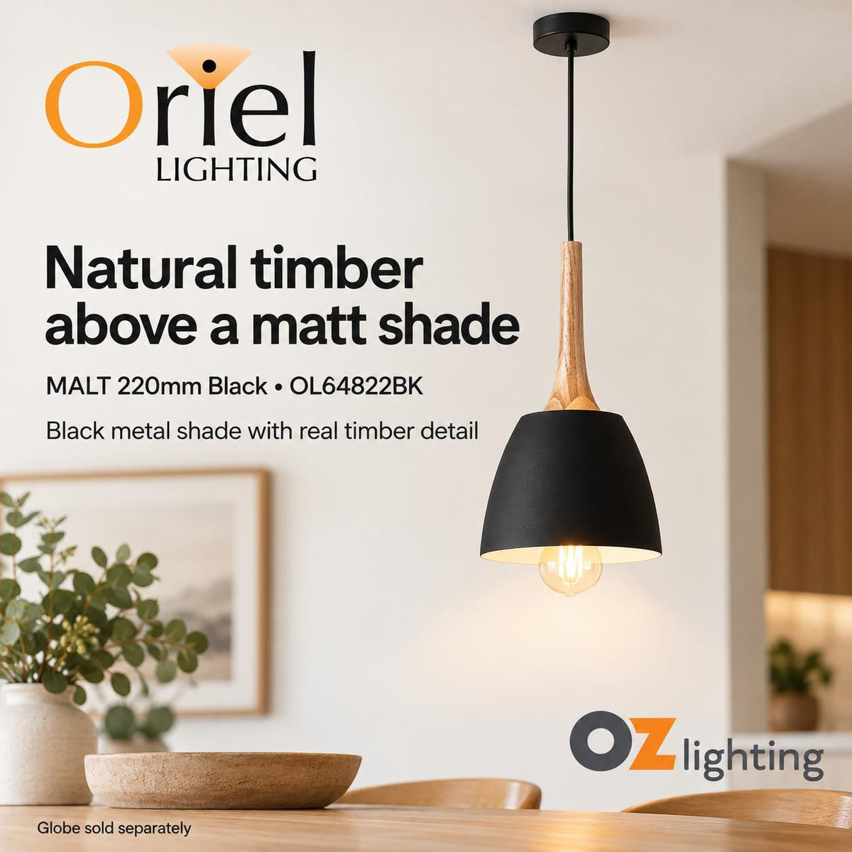 Oriel MALT Pendant - 1 Light Industrial Style-Oriel Lighting-Ozlighting.com.au