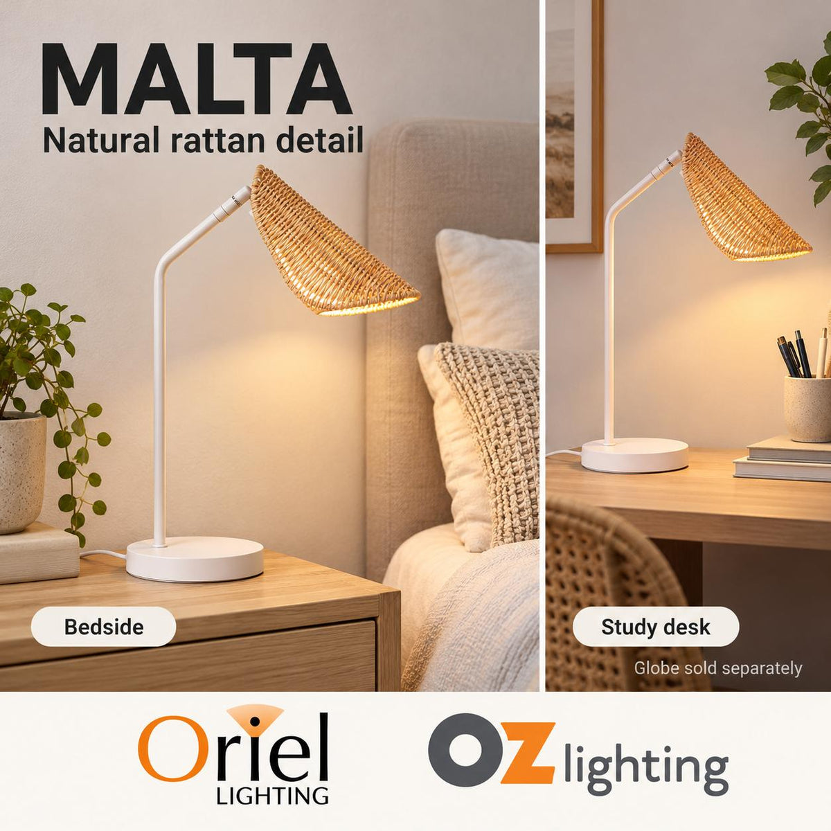 Oriel MALTA Table Lamp - Rattan-Oriel Lighting-Ozlighting.com.au