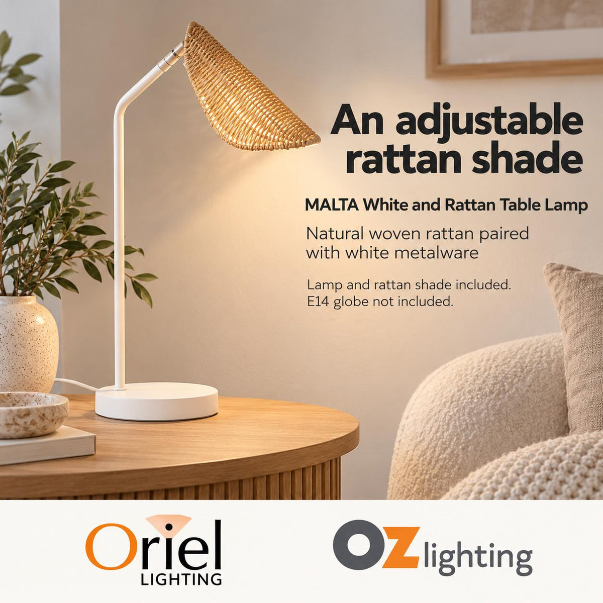 Oriel MALTA Table Lamp - Rattan-Oriel Lighting-Ozlighting.com.au