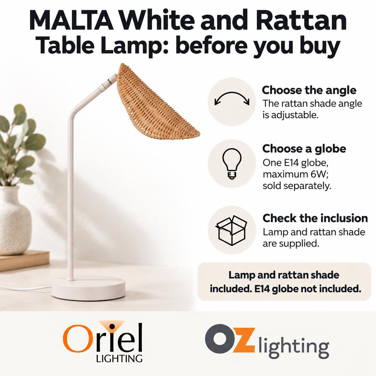 Oriel MALTA Table Lamp - Rattan-Oriel Lighting-Ozlighting.com.au