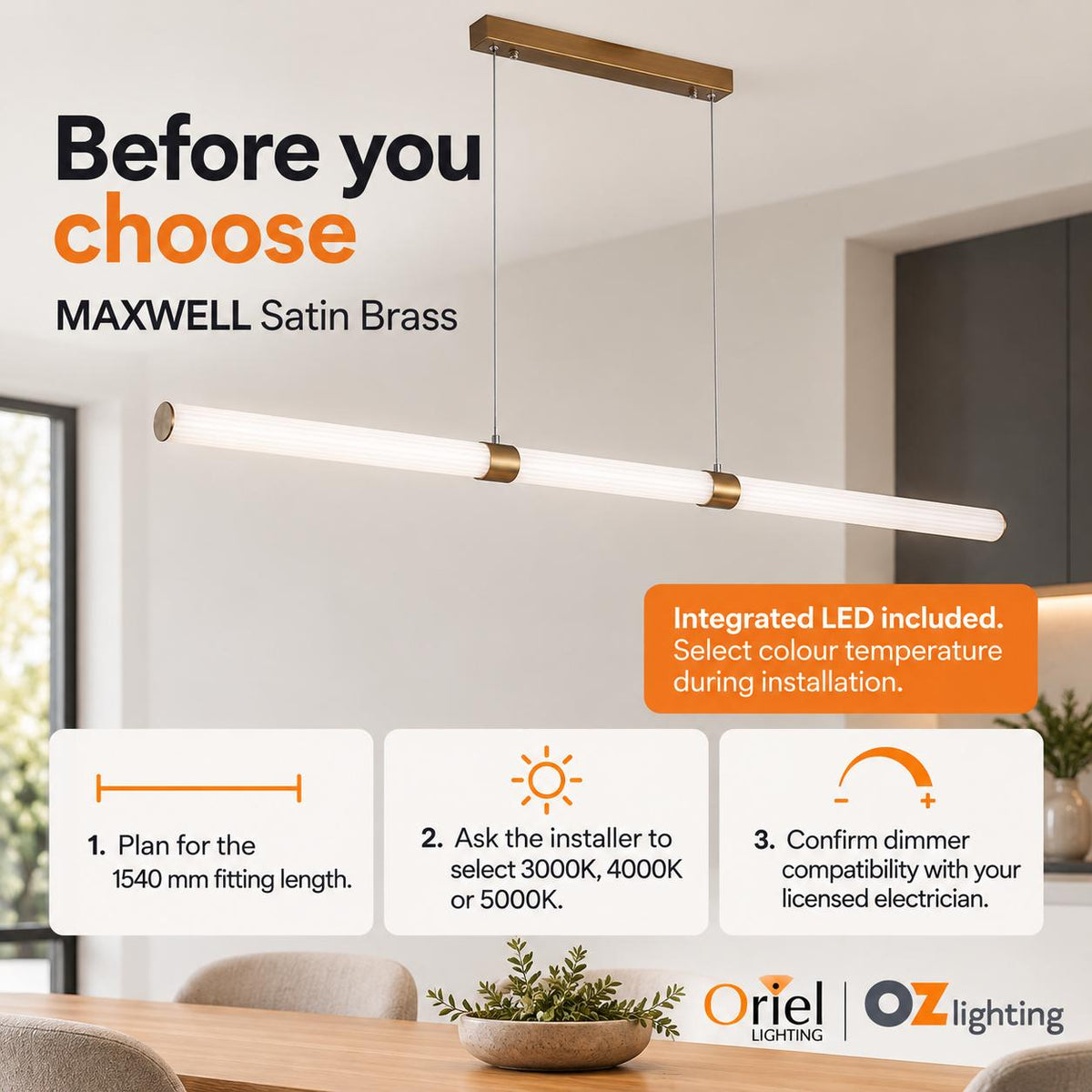 Oriel MAXWELL Pendant - 1 Light, Satin Brass-Oriel Lighting-Ozlighting.com.au