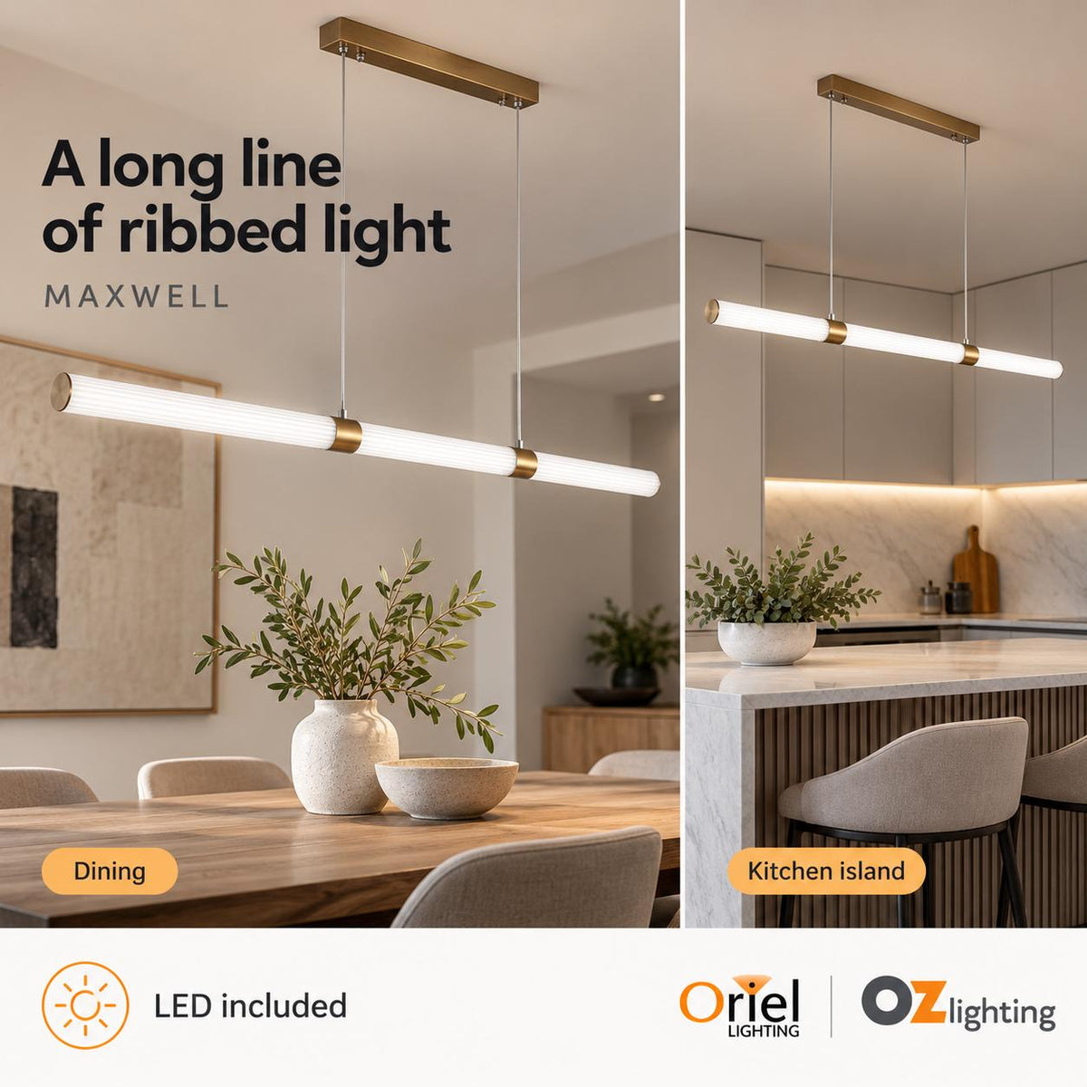 Oriel MAXWELL Pendant - 1 Light, Satin Brass-Oriel Lighting-Ozlighting.com.au