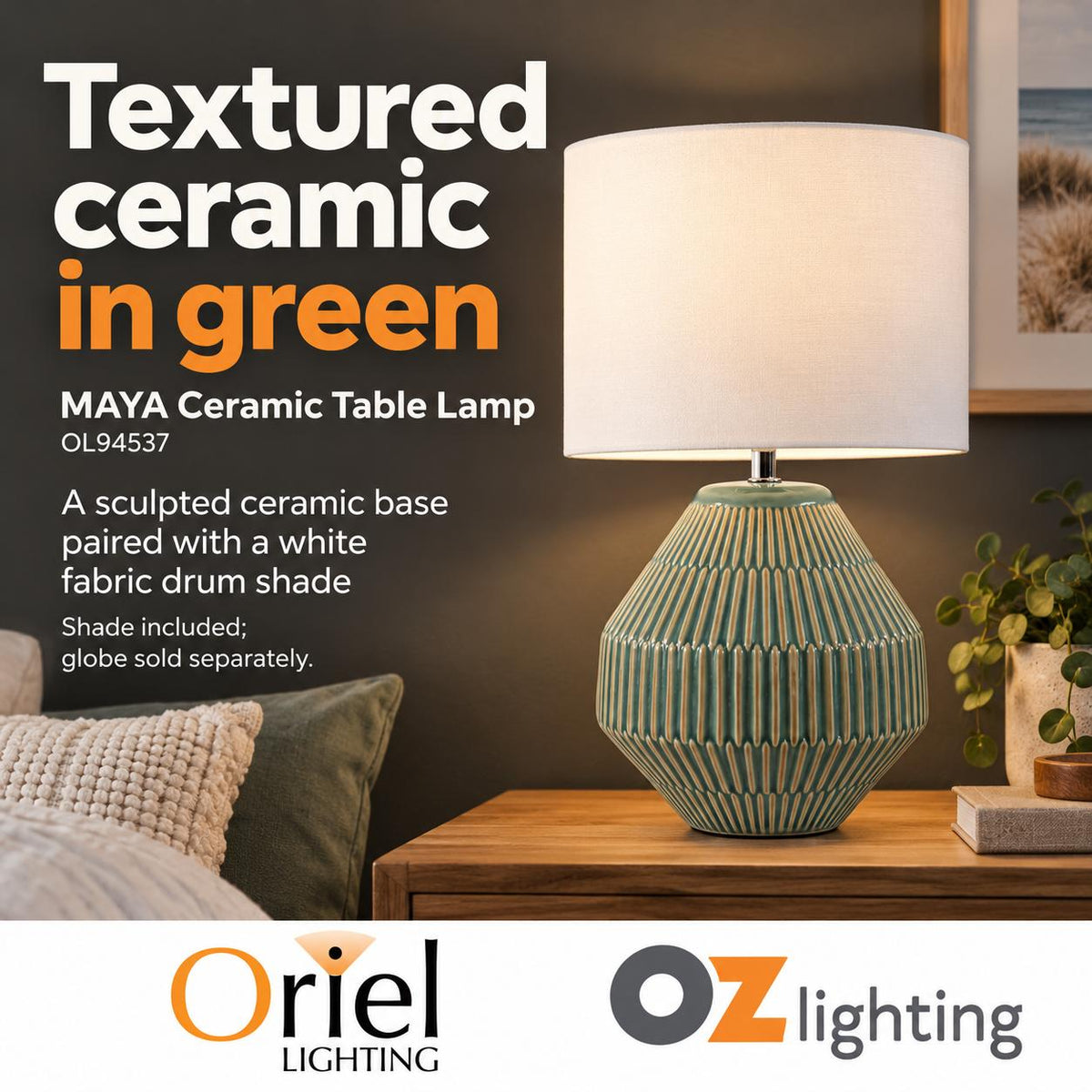 Oriel MAYA Table Lamp - Textured Ceramic-Oriel Lighting-Ozlighting.com.au
