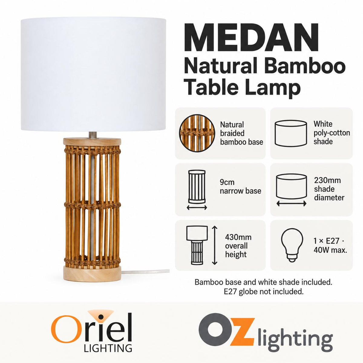 Oriel MEDAN Table Lamp - Natural Braided Bamboo-Oriel Lighting-Ozlighting.com.au