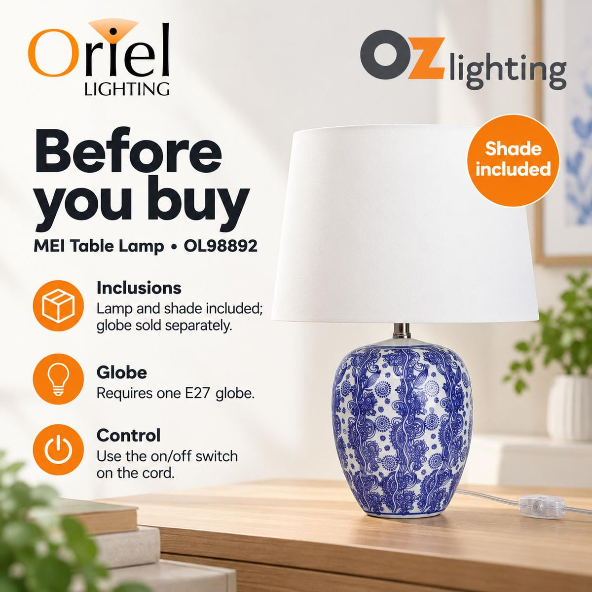 Oriel MEI Table Lamp - Ceramic-Oriel Lighting-Ozlighting.com.au