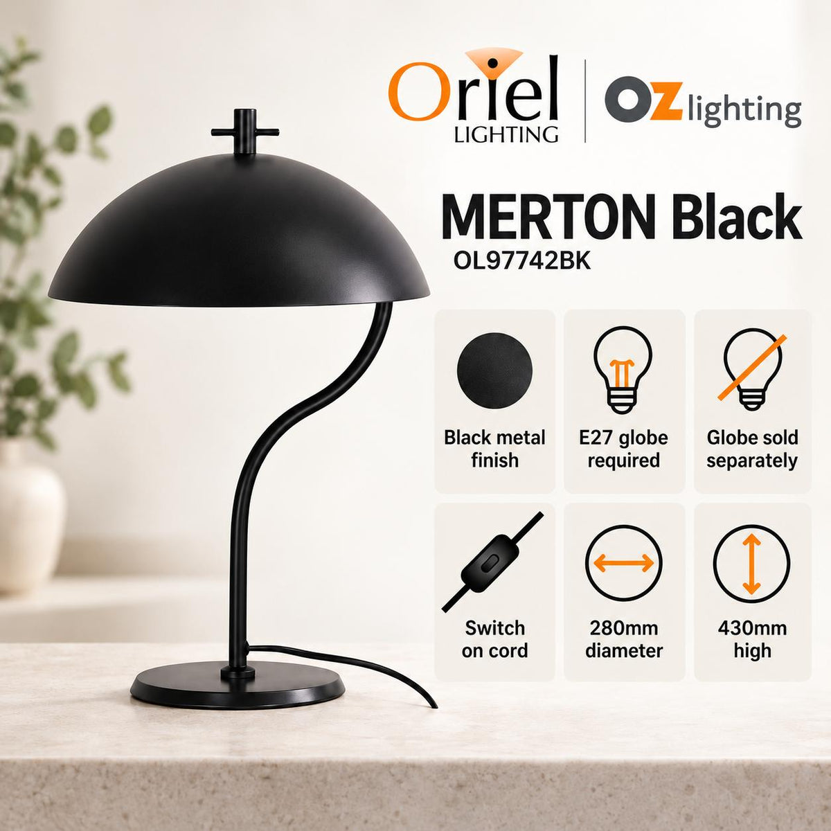 Oriel MERTON Table Lamp - Metal-Oriel Lighting-Ozlighting.com.au