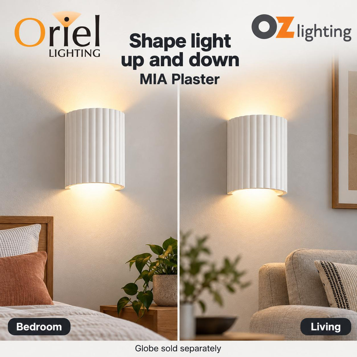 Oriel MIA Wall Light - 42W, Plaster-Oriel Lighting-Ozlighting.com.au