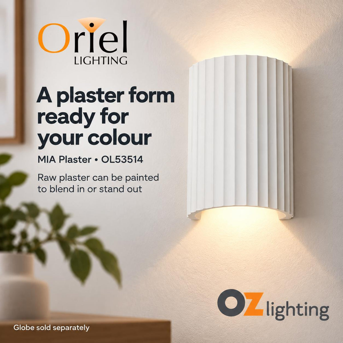 Oriel MIA Wall Light - 42W, Plaster-Oriel Lighting-Ozlighting.com.au