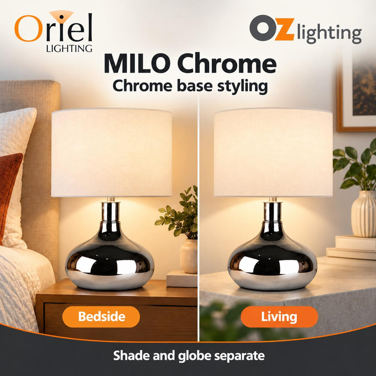 Oriel MILO Table Lamp Base Only - Glazed Chrome-Oriel Lighting-Ozlighting.com.au