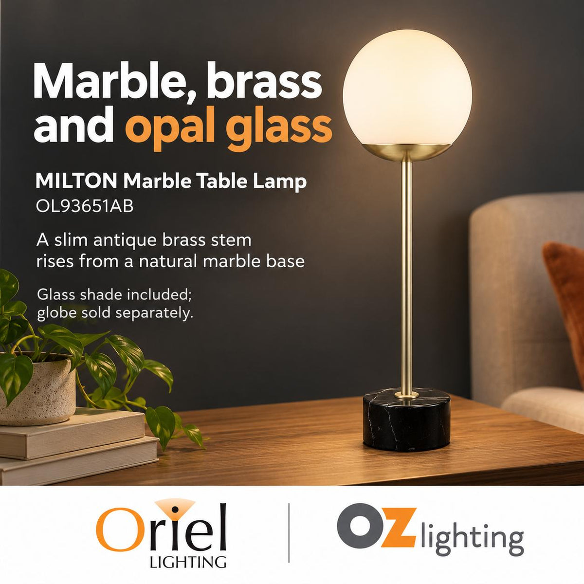Oriel MILTON Table Lamp - Classic Marble Art Deco-Oriel Lighting-Ozlighting.com.au