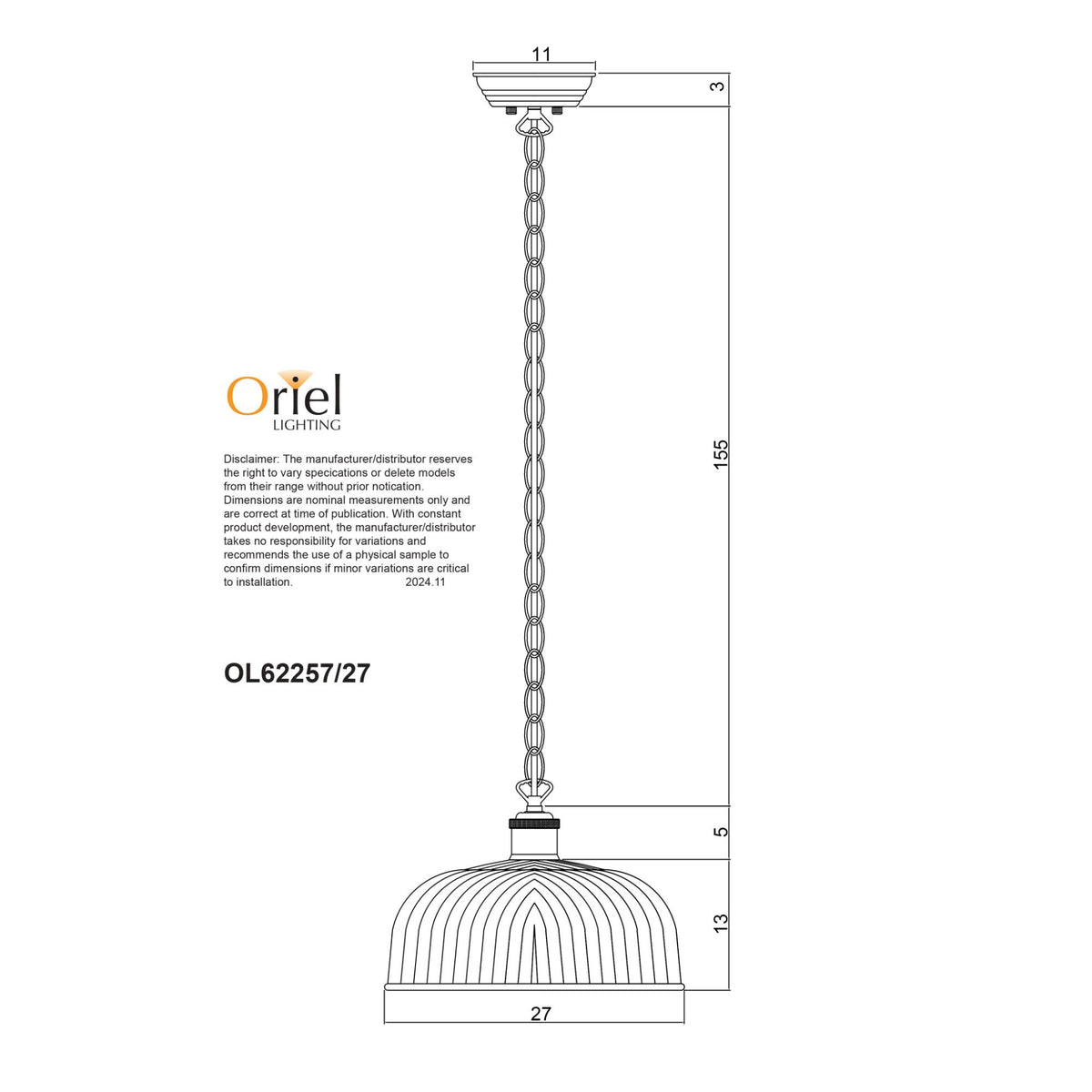 Oriel MINKA Pendant Light Ribbed Glass Antique Brass-Oriel Lighting-Ozlighting.com.au