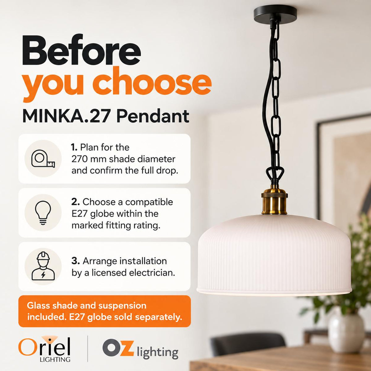 Oriel MINKA.27 Pendant - 1 Light-Oriel Lighting-Ozlighting.com.au