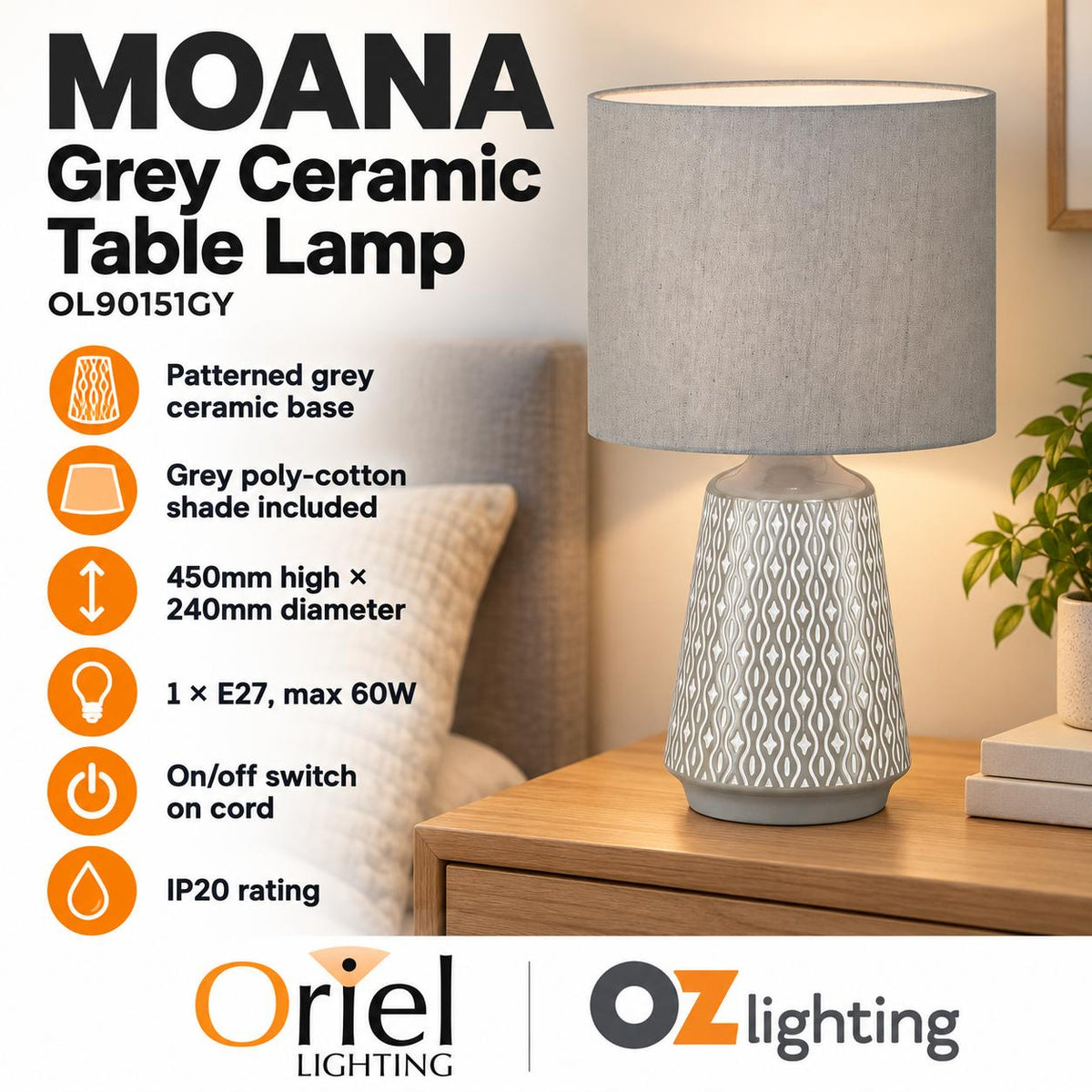 Oriel MOANA-TL Table Lamp - Ceramic-Oriel Lighting-Ozlighting.com.au