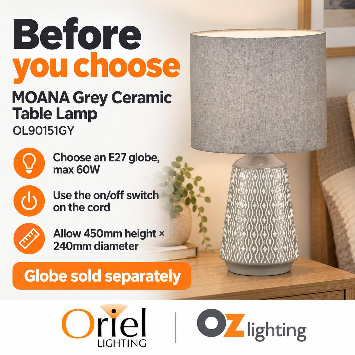 Oriel MOANA-TL Table Lamp - Ceramic-Oriel Lighting-Ozlighting.com.au