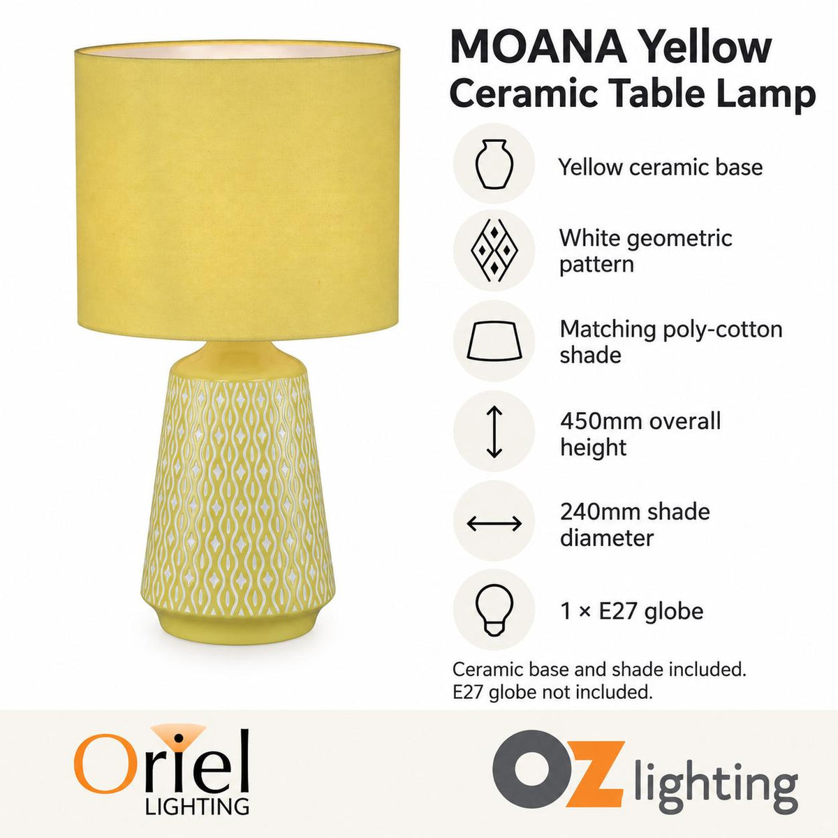 Oriel MOANA-TL Table Lamp - Ceramic, Yellow-Oriel Lighting-Ozlighting.com.au