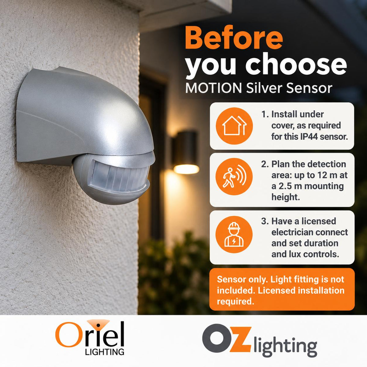 Oriel MOTION Motion Sensor - 180 Degree Wall Mounted, IP44-Oriel Lighting-Ozlighting.com.au