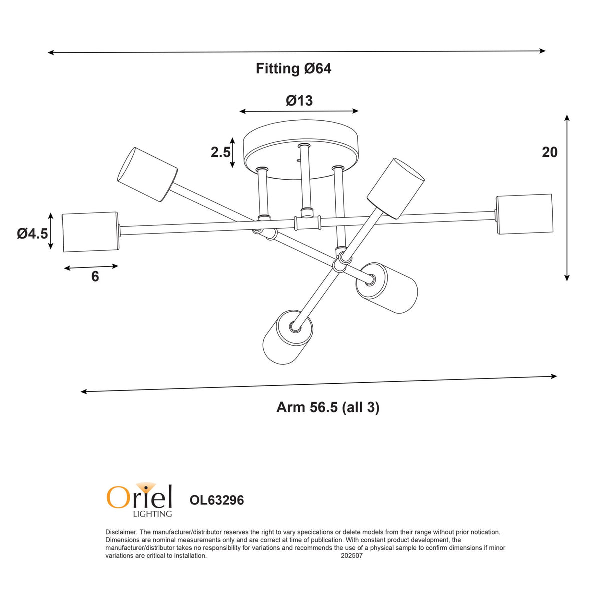 Oriel MUNA Ceiling Light 6-Light Satin Brass-Oriel Lighting-Ozlighting.com.au