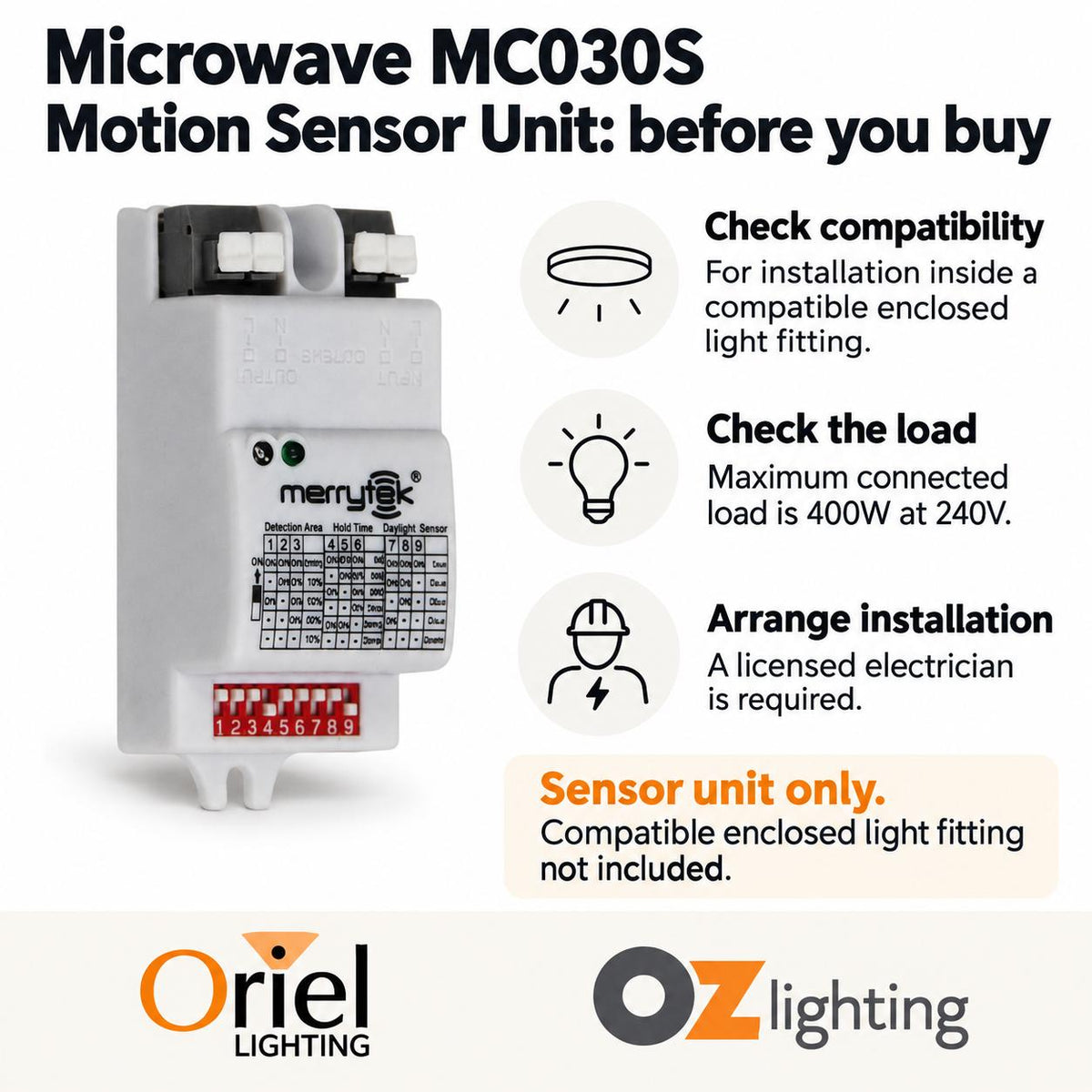 Oriel Microwave Motion Sensor - Unit-Oriel Lighting-Ozlighting.com.au