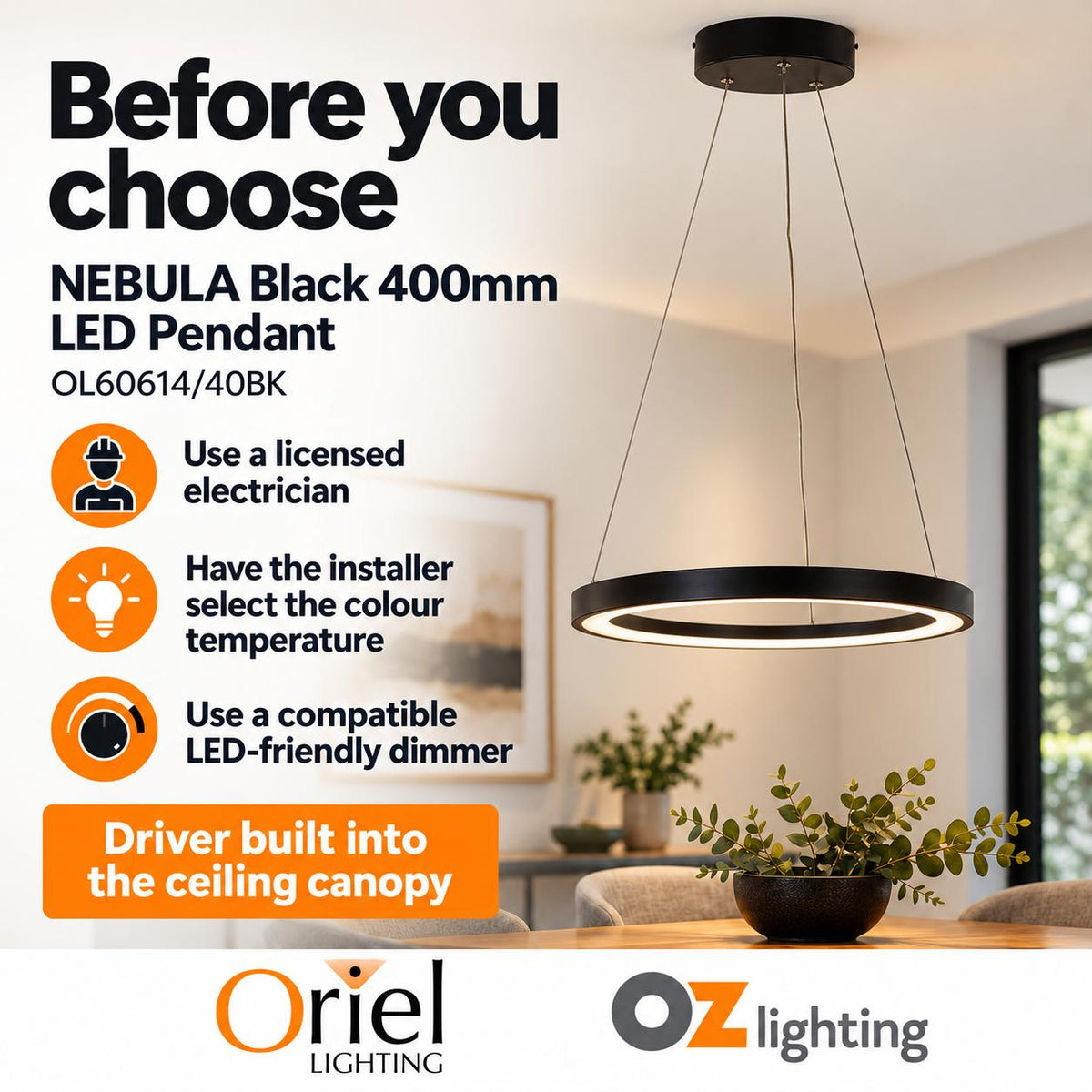 Oriel NEBULA LED Pendant - Modern Halo-Oriel Lighting-Ozlighting.com.au
