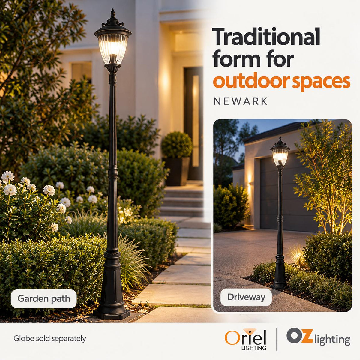 Oriel NEWARK Outdoor Post Light - 1 Light Traditional, IP44-Oriel Lighting-Ozlighting.com.au
