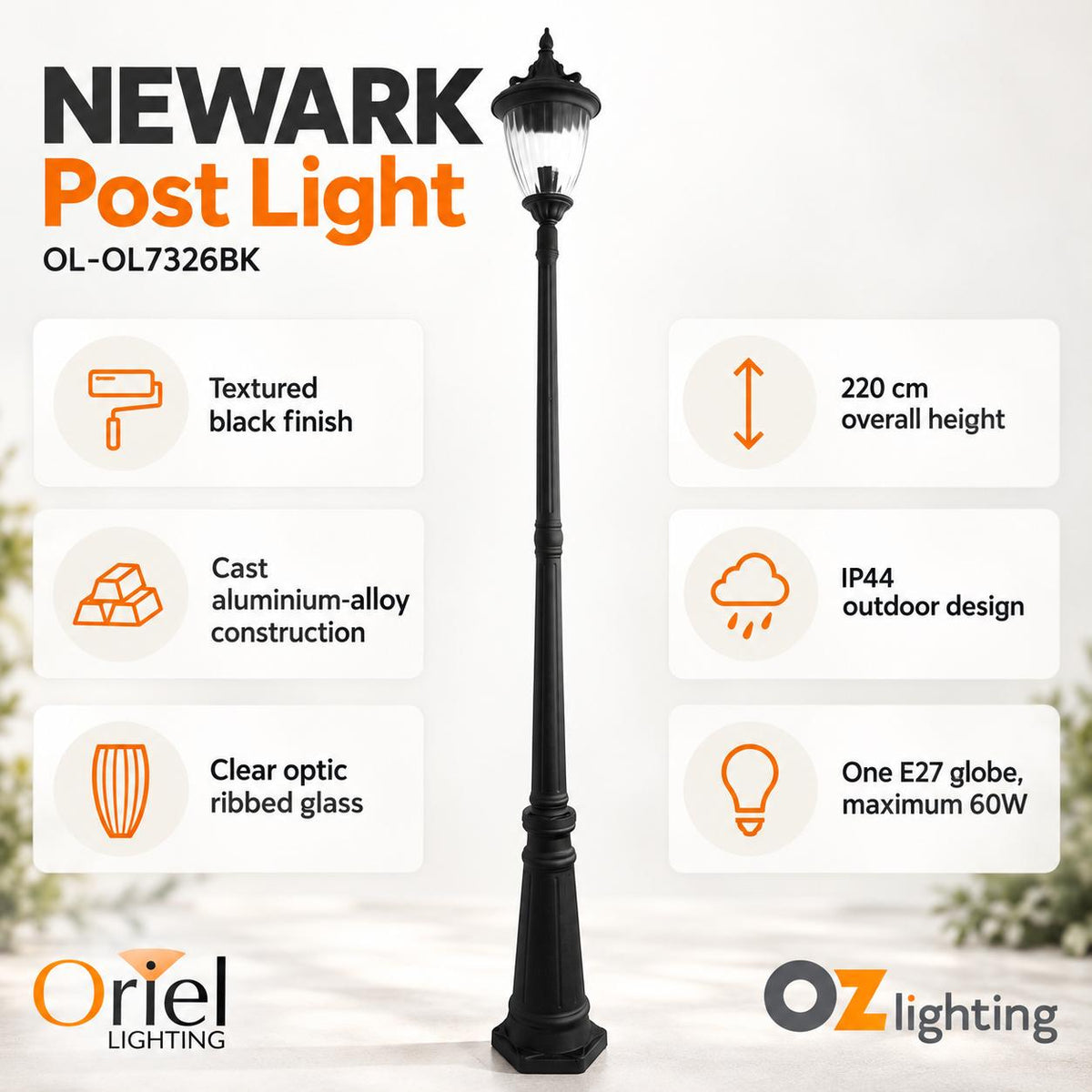 Oriel NEWARK Outdoor Post Light - 1 Light Traditional, IP44-Oriel Lighting-Ozlighting.com.au