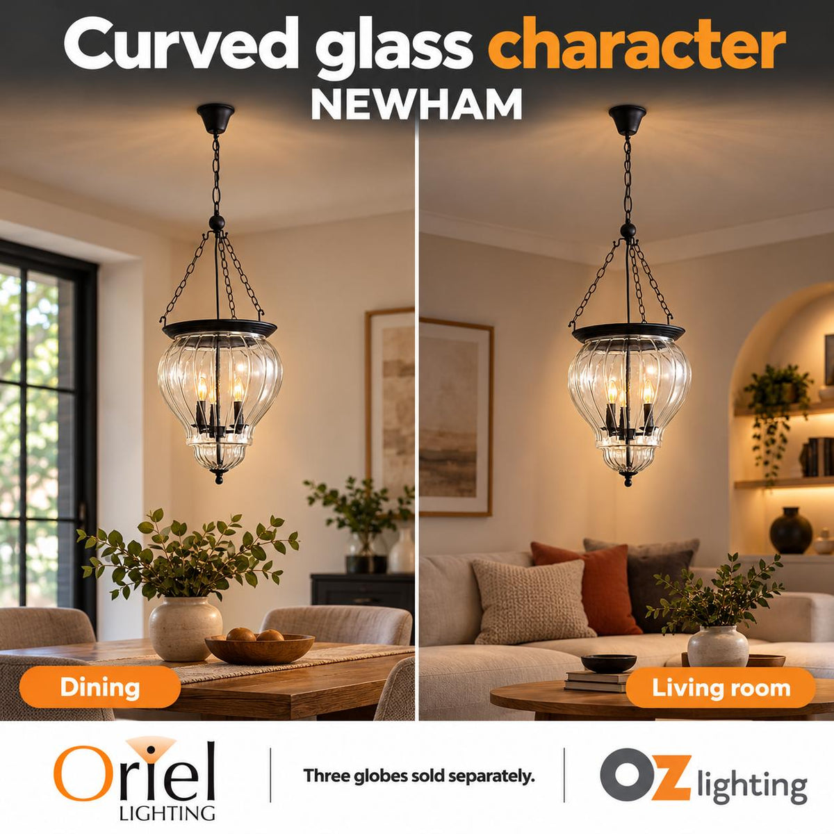 Oriel NEWHAM Pendant - 3 Light-Oriel Lighting-Ozlighting.com.au