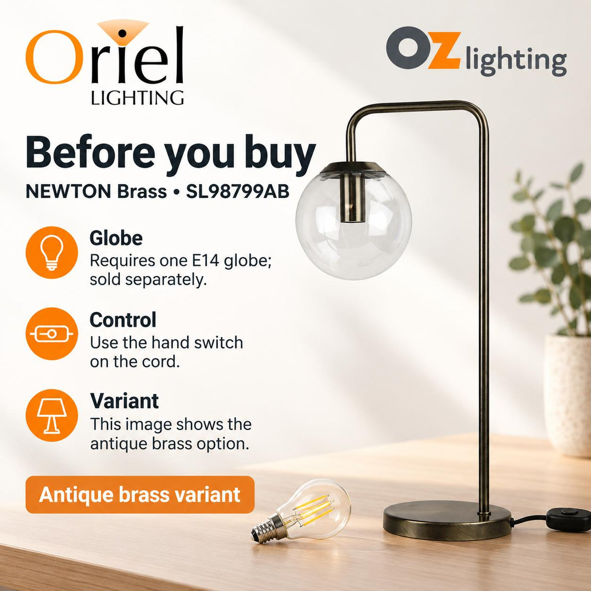 Oriel NEWTON Table Lamp - Contemporary Clear Glass-Oriel Lighting-Ozlighting.com.au
