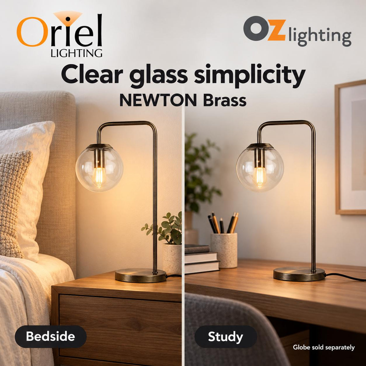 Oriel NEWTON Table Lamp - Contemporary Clear Glass-Oriel Lighting-Ozlighting.com.au