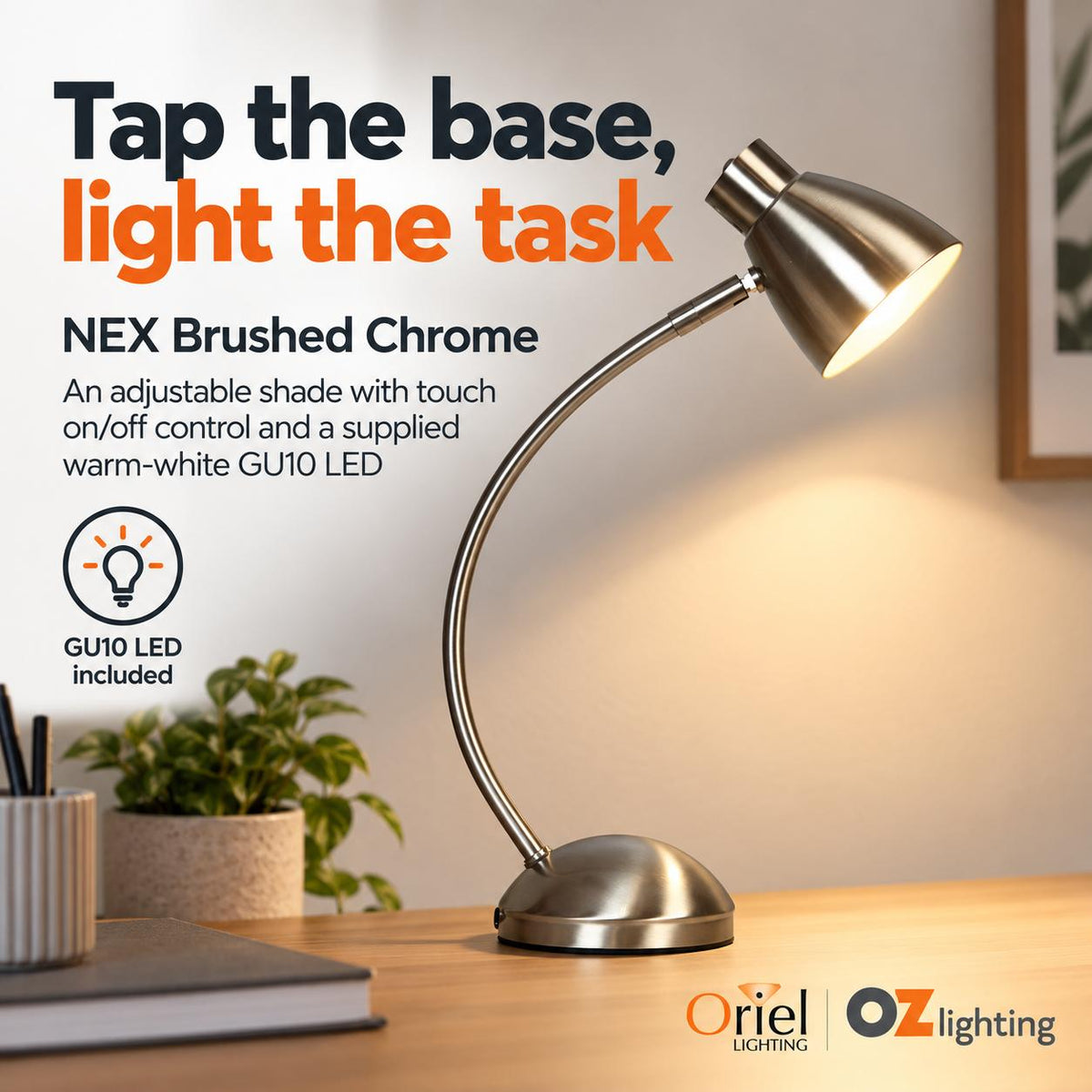 Oriel NEX Touch LED Desk & Table Lamp - 6W, Task, 3000K-Oriel Lighting-Ozlighting.com.au