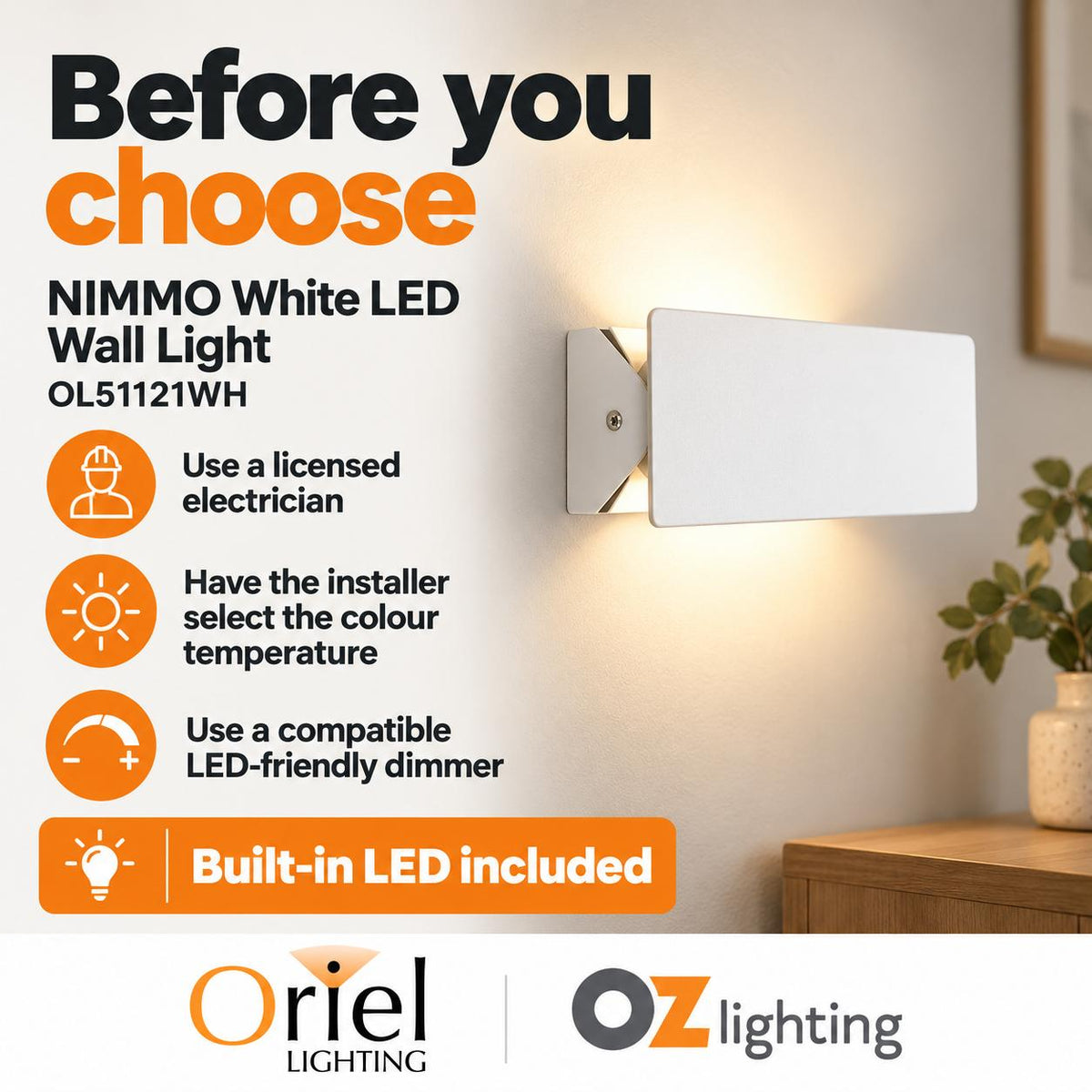 Oriel NIMMO LED Wall Light - 8W, CTS-Oriel Lighting-Ozlighting.com.au