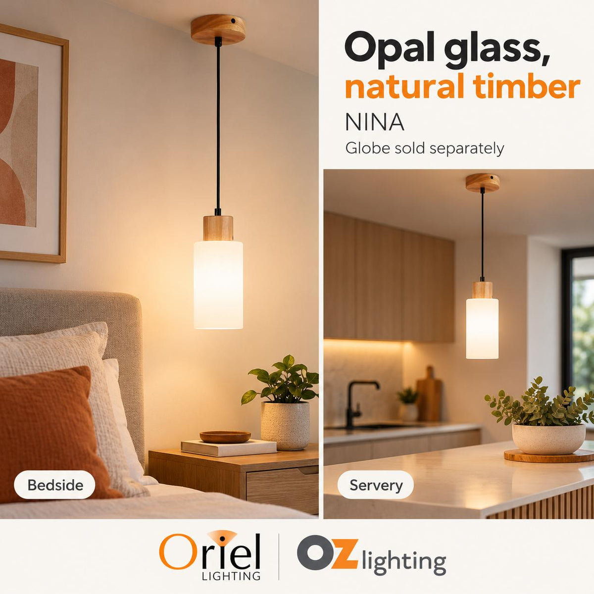 Oriel NINA Pendant - 1 Light Glass-Oriel Lighting-Ozlighting.com.au