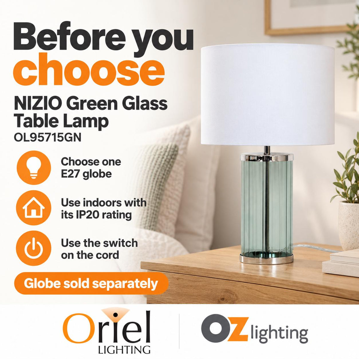 Oriel NIZIO Table Lamp - Coloured Glass, Green-Oriel Lighting-Ozlighting.com.au