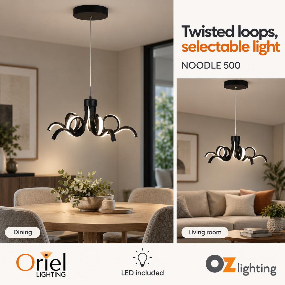 Oriel NOODLE Pendant - 1 Light Tri-Colour-Oriel Lighting-Ozlighting.com.au