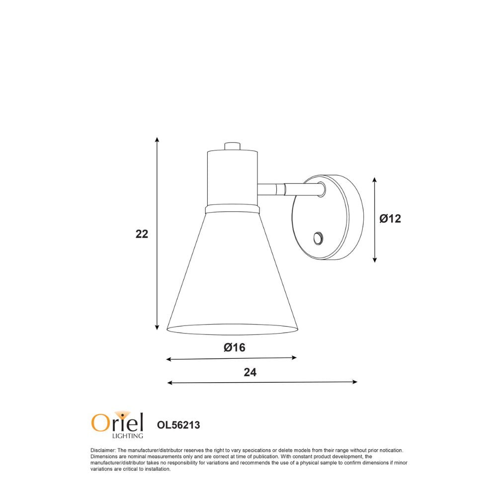 Oriel NORBERT 1 Wall Light - Max. 60W, with Switch-Oriel Lighting-Ozlighting.com.au