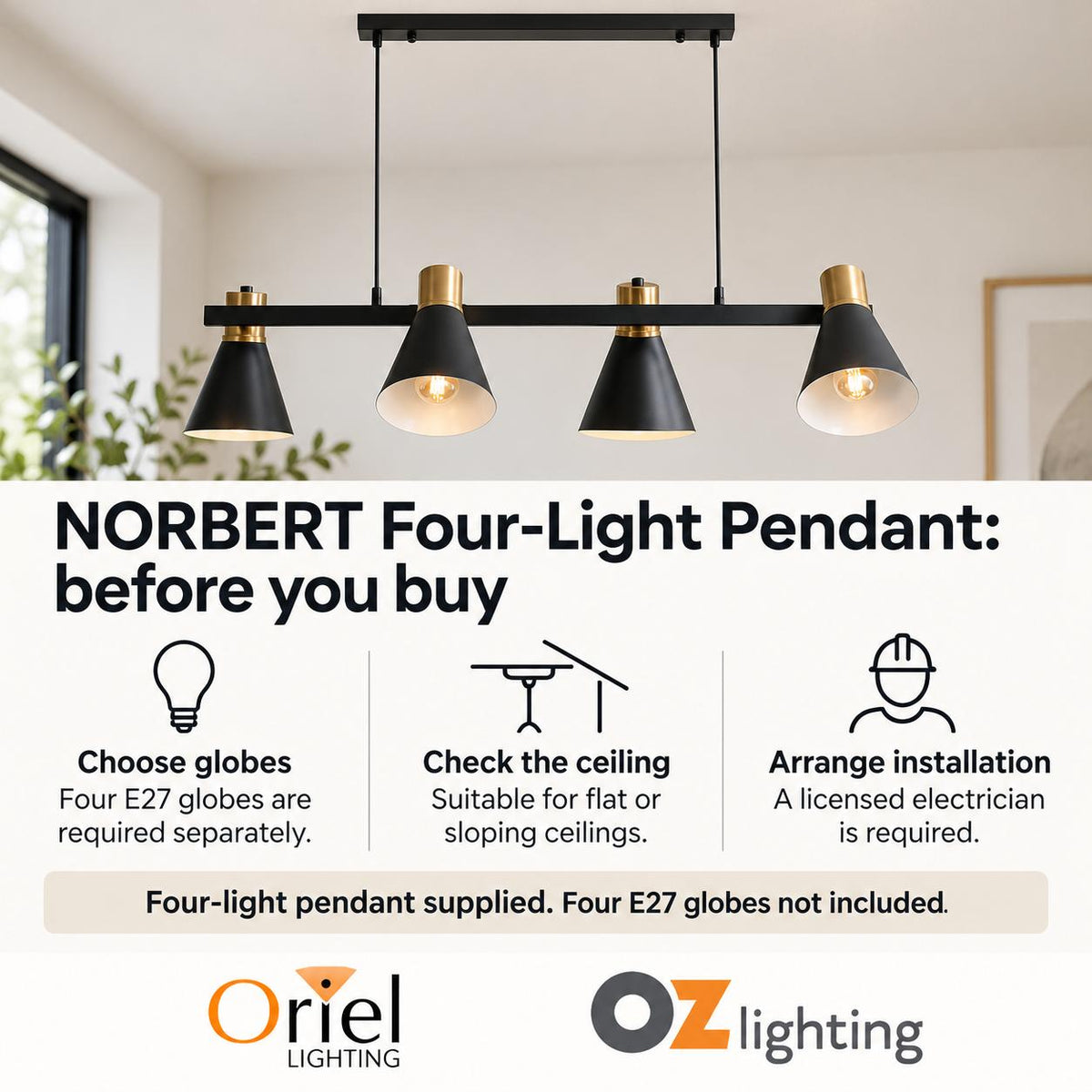Oriel NORBERT Pendant - 4 Light-Oriel Lighting-Ozlighting.com.au