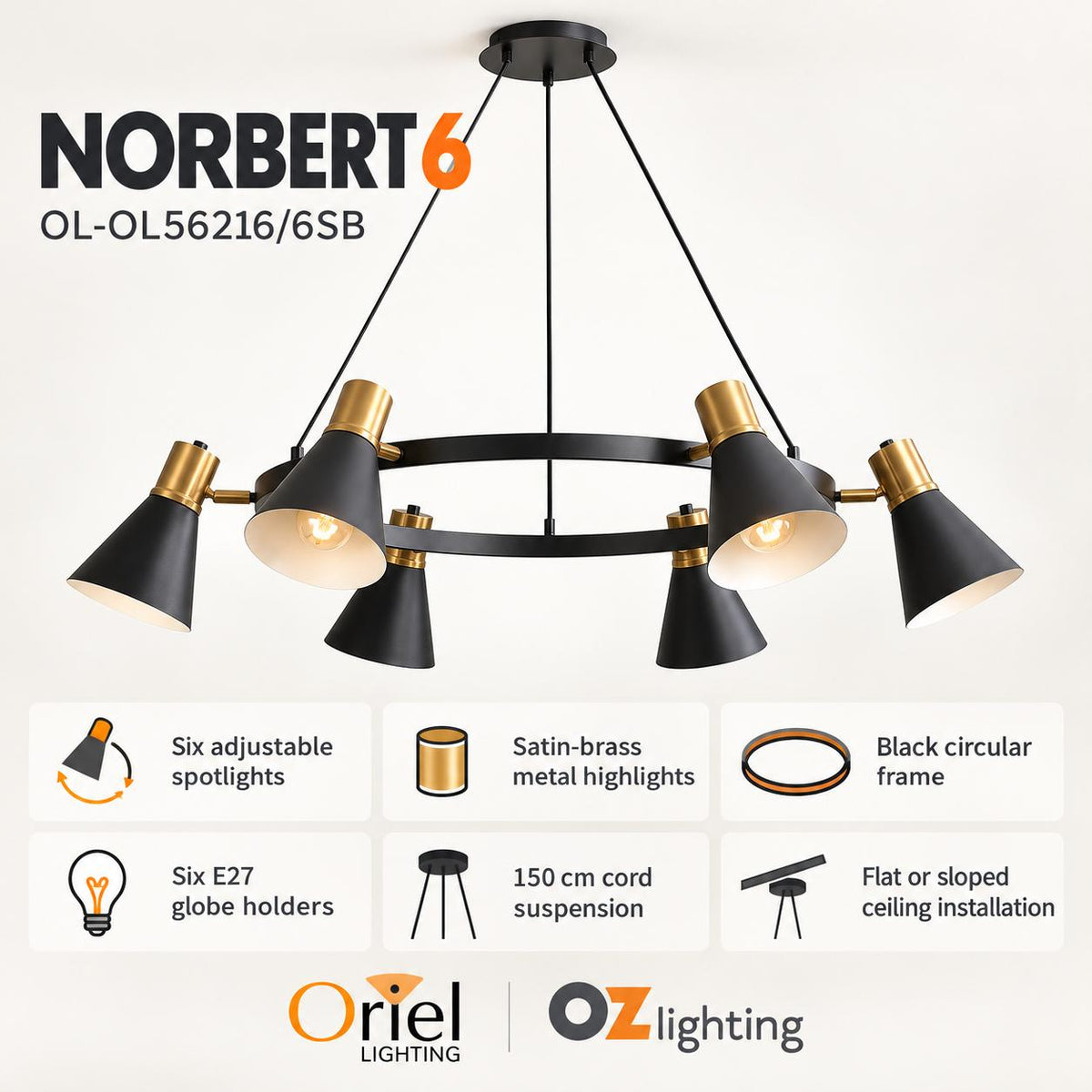 Oriel NORBERT Pendant - 6 Light-Oriel Lighting-Ozlighting.com.au