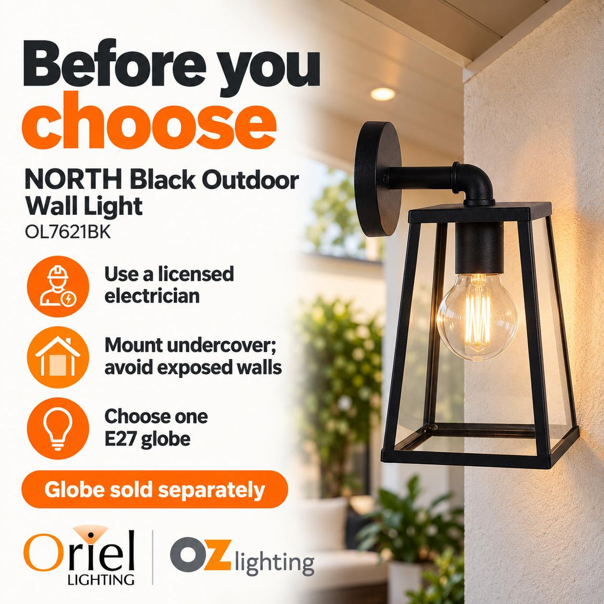 Oriel NORTH Outdoor Wall Light - Modern, IP44-Oriel Lighting-Ozlighting.com.au