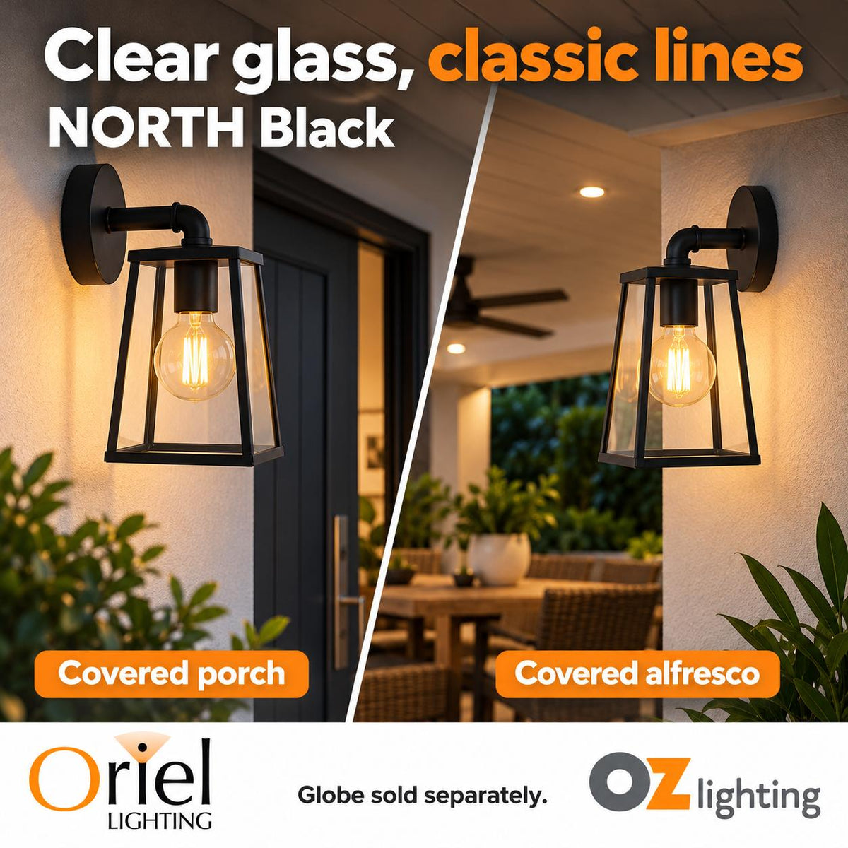 Oriel NORTH Outdoor Wall Light - Modern, IP44-Oriel Lighting-Ozlighting.com.au