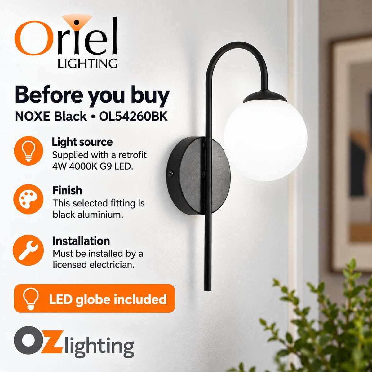 Oriel NOXE Wall Light - 4W-Oriel Lighting-Ozlighting.com.au