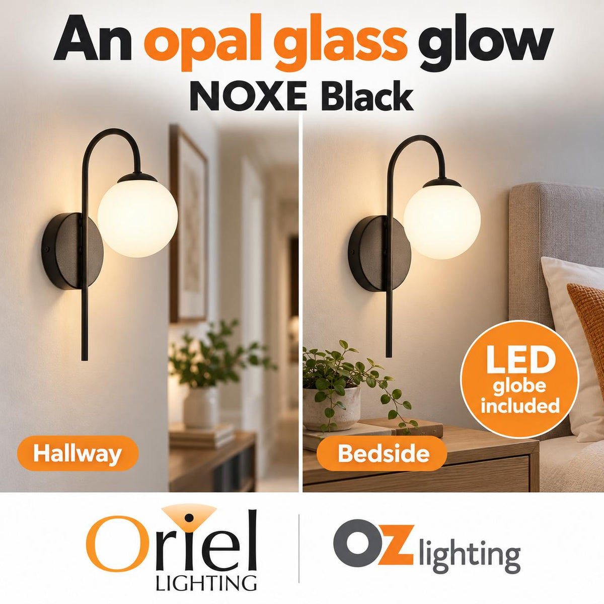 Oriel NOXE Wall Light - Opal Glass-Oriel Lighting-Ozlighting.com.au