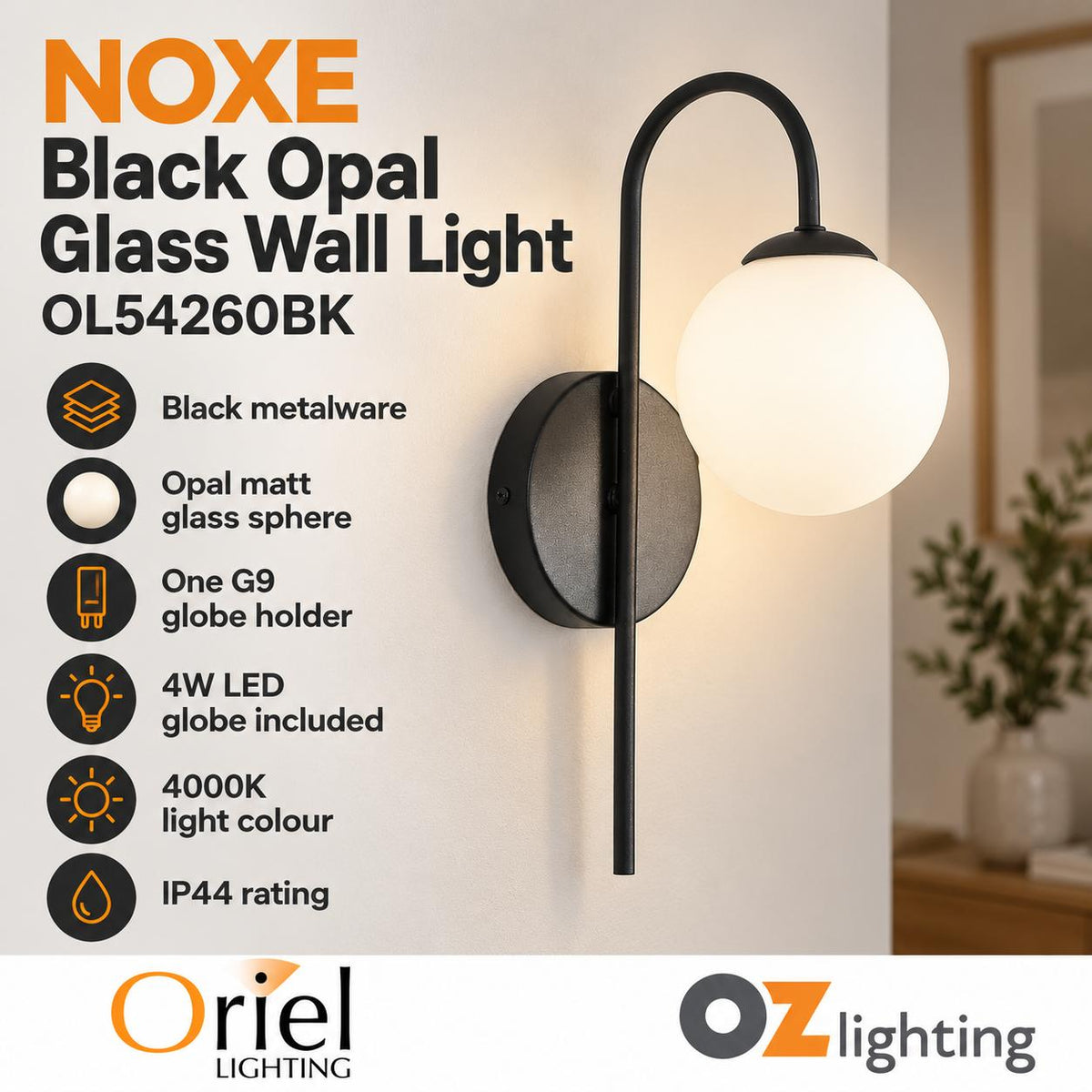 Oriel NOXE Wall Light - Opal Glass-Oriel Lighting-Ozlighting.com.au